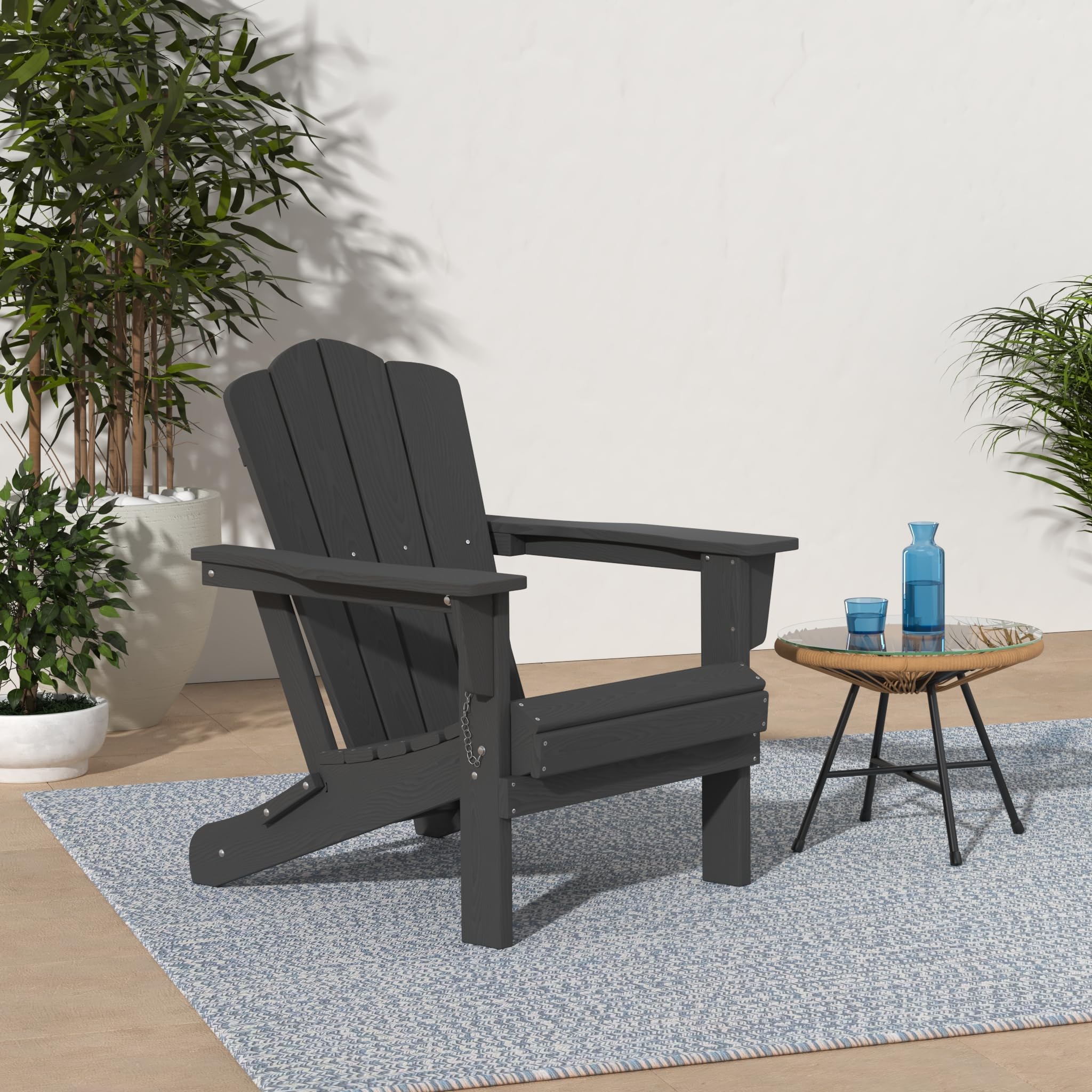 Kingyes Folding Adirondack Chair Set Of 2, Hdpe All-Weather Folding Adirondack Chair, Grey